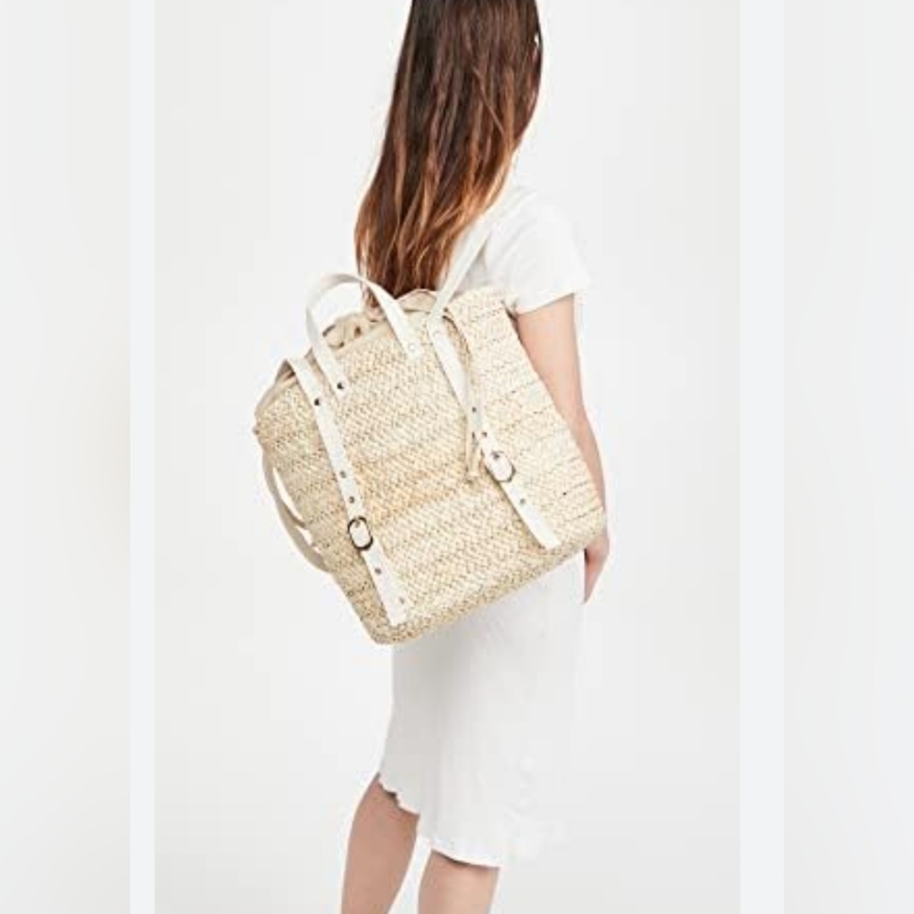 Elegant Cream Woven Tote Bag Summer Day's Backpack (Natural) Straw Tote Summer